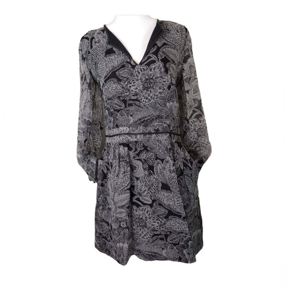 Veronica Beard Black and White Chiffon sheer Long Sleeve floral Silk Mini dress - Picture 2 of 16
